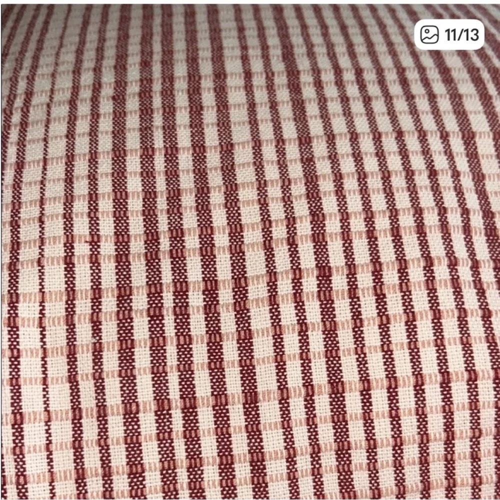 Studio McGee 24” c 24” Uneven Plaid Burgundy/Cream with Ruffle Accent Pillow